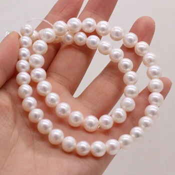 Prirodni Slatkovodni Biseri Bijele Okrugle Perle 8-9 mm Za Žene Izrada Nakita Ogrlica Pribor DIY Šarm Dar Decor36CM 1 KOM
