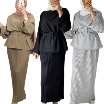 2 Kom. Muslimanski Setove Abaja Turska Hidžab Haljina Majice Hlače Odijelo Kaftan Kaftan Islamska Odjeća Dubai Абаи Žene Musliman Ramazan