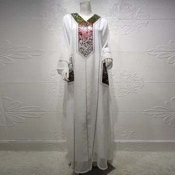 Abaja Muslimanska Ženska Dugačka Suknja sa šljokicama Džep Španjolska Njemačka Dubai Odjeća Velike Veličine Haljina Islamski Etnički Stil Večernja Haljina