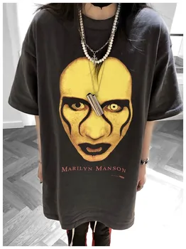 Američki ulični modni stil Marilyn Manson maska tiskane muška i ženska čistog pamuka hip-hop slobodna majica s kratkim rukavima