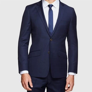 2021 Individualne Modni Predivna Plava Muška Odijela Slim Fit Mladoženje Smoking Za vjenčanicom Setovi za večeru (jakna+hlače)