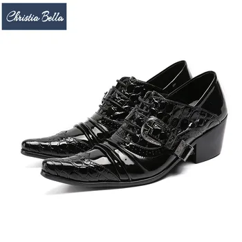 Christia Bella / Britanski Muške cipele-Oxfords, Pojačava rast, Crnci Modeliranje Cipele Od lakirane kože s oštrim vrhom, Poslovni Броги čipka-up