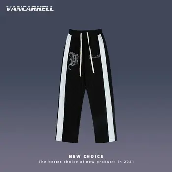 VANCARHELL High street fashion plavobijelog casual pants for men and women hip hop straight pants jogging pants sweatpants