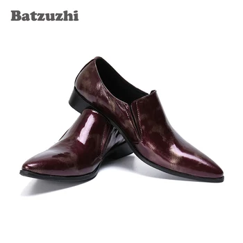Batzuzhi / Funky Muška obuća s oštrim vrhom; Smeđe Modeliranje cipele od prave Kože; Muške Službene poslovne večernje Zapatos Hombre, Veličina US6-12